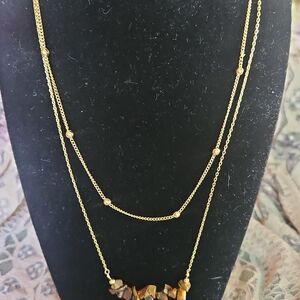 Gold Tone Layered Bead Station Necklace - Women Jewelry